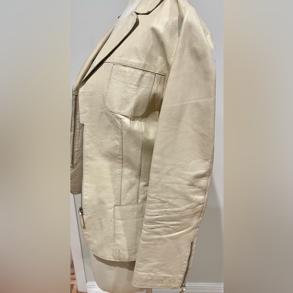 Women’s Tombolini Leather Blazer Jacket Cream Size 42 - Picture 3 of 15